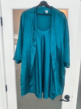 Teal Satin Robe and Slip Set